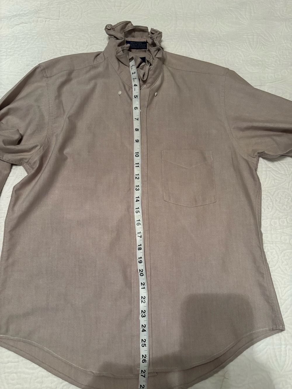 Casual Oxford ruffled collar ladies shirt in Taupe B21-1/2 L 27
